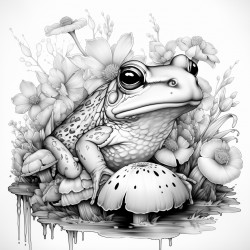 nordic whimsical flowers folk water frog water lily fireflies