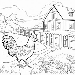 childfriendly farm yard scene to include a coq and bulll