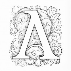 large letter a in background minimal details black and white coloring book style
