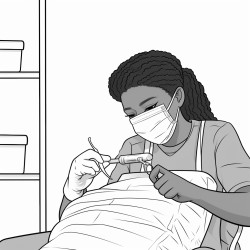 black girl dentist with mask covering the mouth patient in the chair
