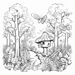 a magical forest with fairies flying among the trees