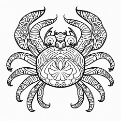 create giant crab with mandala pattern on it and nature art in back ground and sides
