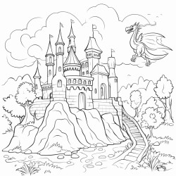 castle in the forest with a dragon