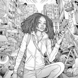 prompt african american woman in the city surrounded by chaos