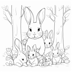 je veux que tu me dessines un lapin et ses petits qui sont dans la foret