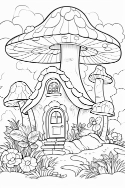 create coloring pages on mushroom house