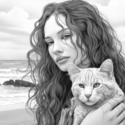 woman and cat on beach