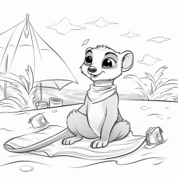 un suricate  qui se fait bronzer sur le dos  couche sur un transat  la plage