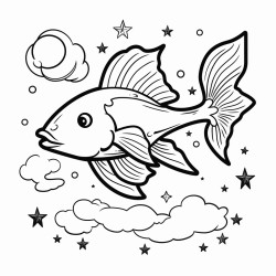 a catfish with a cometshaped tail swimming in a cosmic pond