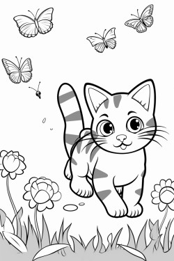 A playful cat chasing butterflies
