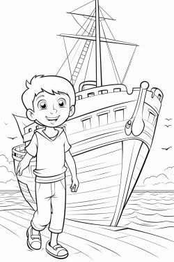 boy entering a big boat
