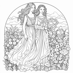 two brides in a field of flowers
