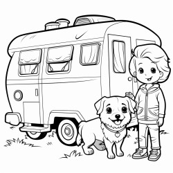 wohnmobil mit lterem paar mit hund