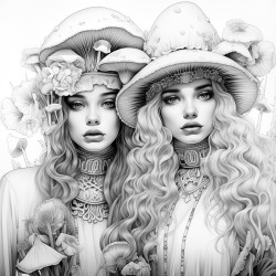 two tall androgynous people dressed as mushrooms