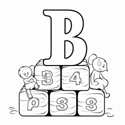 3 blocks stacked up one says a one says k and one says e the word babysitting at the bottom of the coloring page