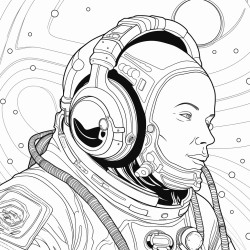 adult astronaut listening to music