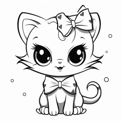 a spooky cat with glowing red eyes and a mischievous grin wearing a cute bow