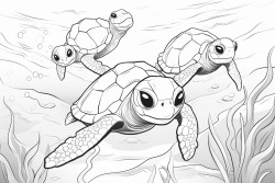 3 baby sea turtles swimming