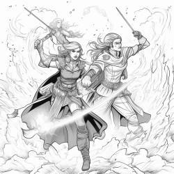 fight scene of a studly gangster battling two female witches and their spells