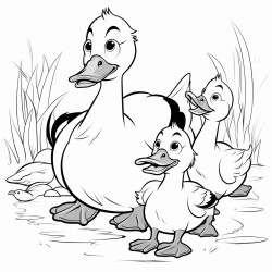 a duck with four babt duck