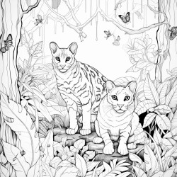 jungle cats playing in a magical forest