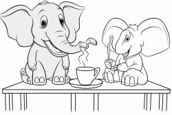 image of an elephant and a donkey sitting at a table drinking coffee