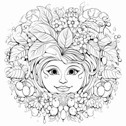 an apple with a face in a beautiful garden