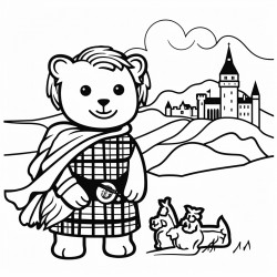 scotland include edinburgh castle a bagpiper a scotch whisky bottle a highland cow and the flag of scotland