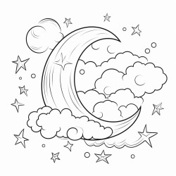 cresent moon and clouds