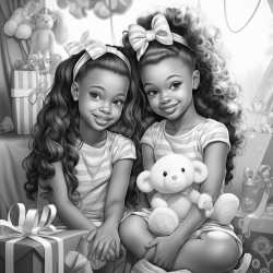 two african american fairies with ponytails with bows playing together in a bedroom full of toys