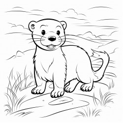 an otter walking in a pathway outline lineart coloring book 2d cartoon character