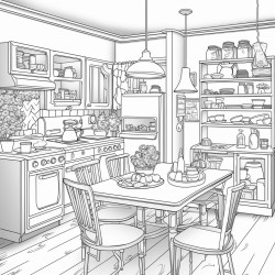 a 70s style kitchen where someone is eating breakfast with biscuits and gravy