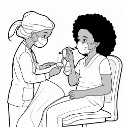 black girl dentist with mask covering the mouth patient in the chair