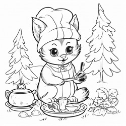 a cat cooking in the forest
