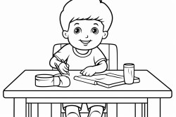 a little boy coloring on a table with many colors