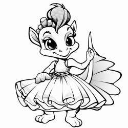 friendly dragon in a tutu doing an arabesque