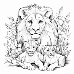 lion playing with its two baby