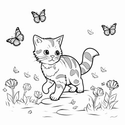 A playful cat chasing butterflies