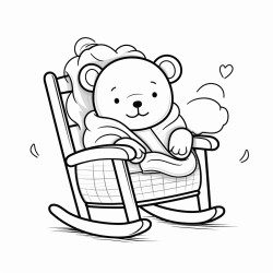 thick fluffy knitted blanket folded over wooden rocking chair cute cartoon asthetic