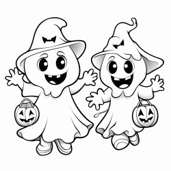 cute ghosts dancing at halloween party