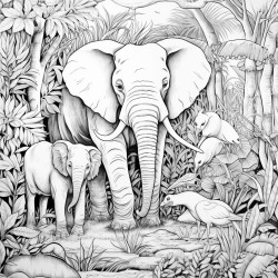 jungle theme with multiple lions and elephants