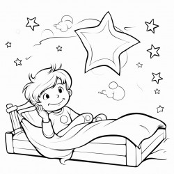 boy lying in a bed in a space ship looking out the ceiling at the stars