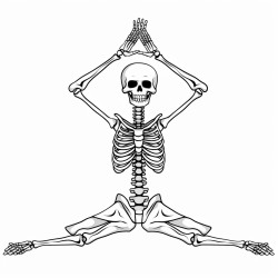 skeleton doing yoga poses with namaste scary