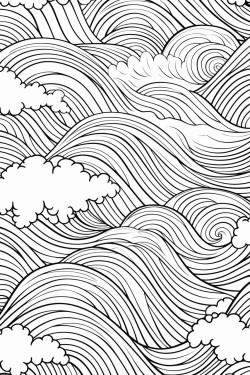 a cute zen waves  coloring bookvector white background black and white black drawing
