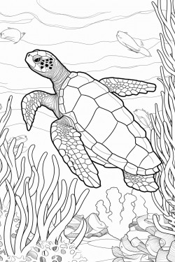 tropical sea turtle in coral reef