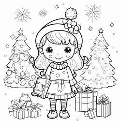 cute christmas coloring book page no colors bold lines