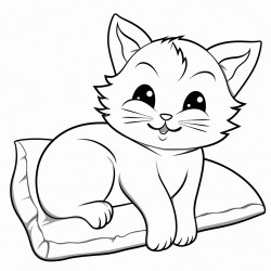 a cat resting on a cushion happily
