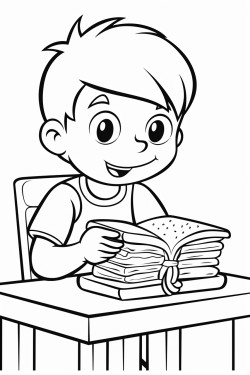 a man sitting at a table and taking a bite from a book as if its a sandwich