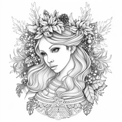 a fairy wearing a christmas dress and a wreath of mistletoes on her head