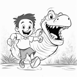 terrified boy running from a mean crocodile
